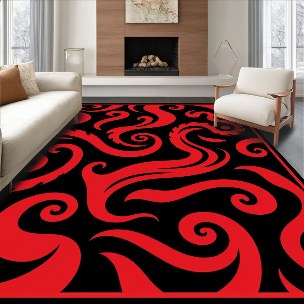 Crimson Swirl Scrollwork Contemporary Rug