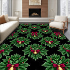 Festive Green Wreath Red Bow Bell Rug