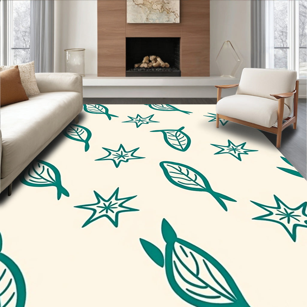Teal Leaf Star Scatter Rug