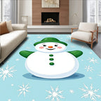 Joyful Snowman Green Hat Snowflakes Rug