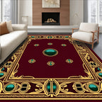 Ornate Teal and Gold Jewel Medallion Rug