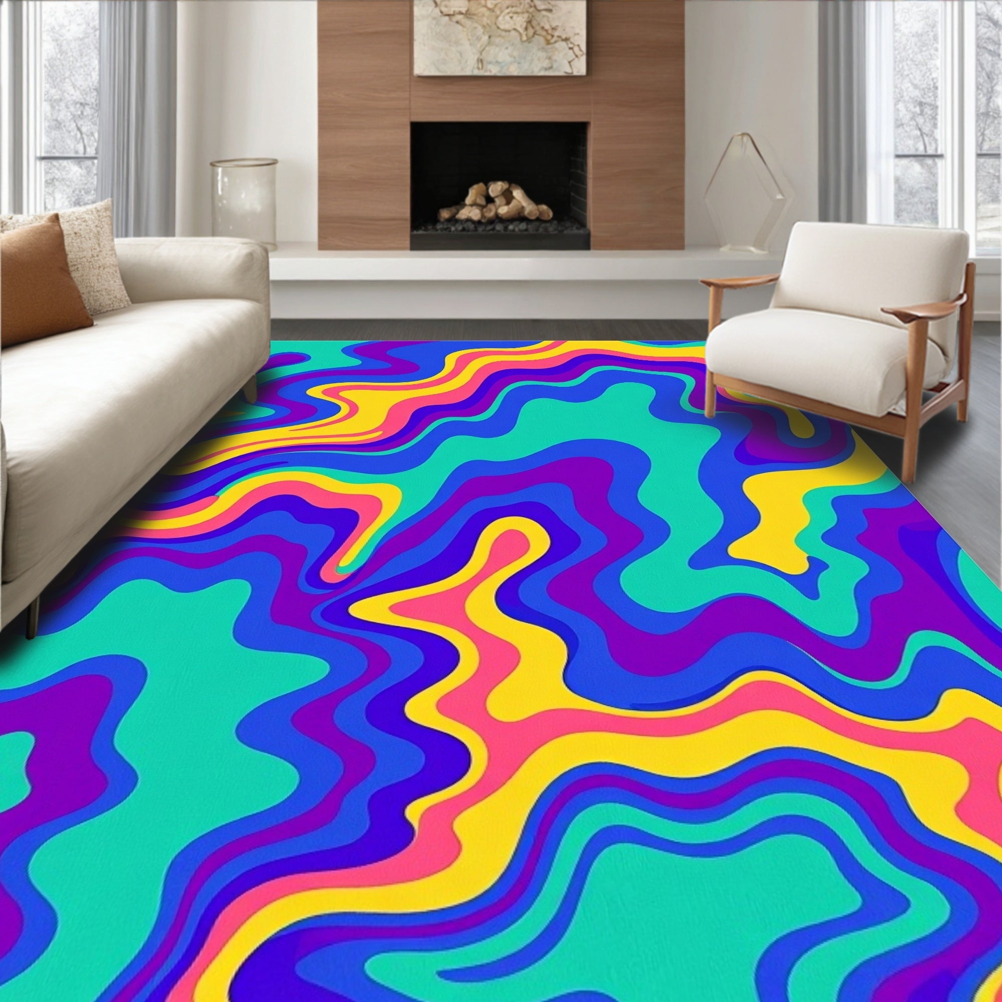 Vibrant Abstract Swirling Waves Rug