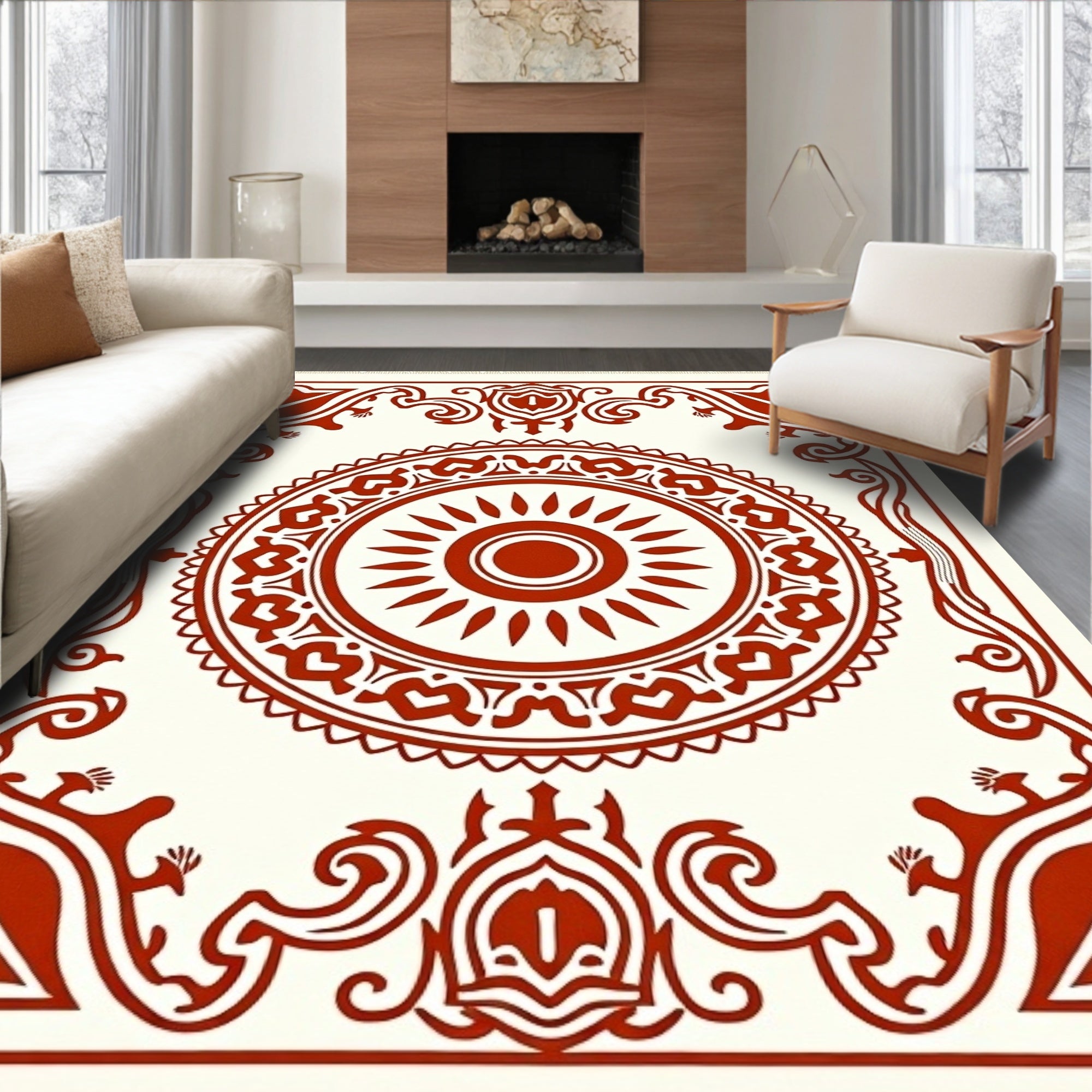 Crimson Sun Medallion Border Rug