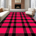 Vivid Pink Black Plaid Check Rug