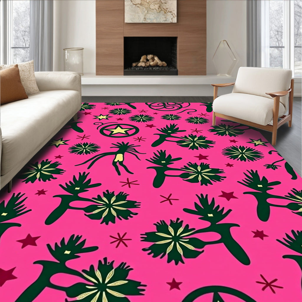 Hot Pink Folk Inspired Starburst Floral Rug