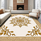 Gold Floral Medallion Cream Border Rug
