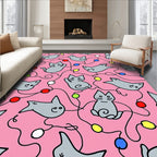 Pink Gray Cat Festive String Lights Rug