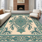 Teal Cream Opulent Floral Scroll Rug
