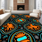Bold Orange Folk Mythological Animals Rug