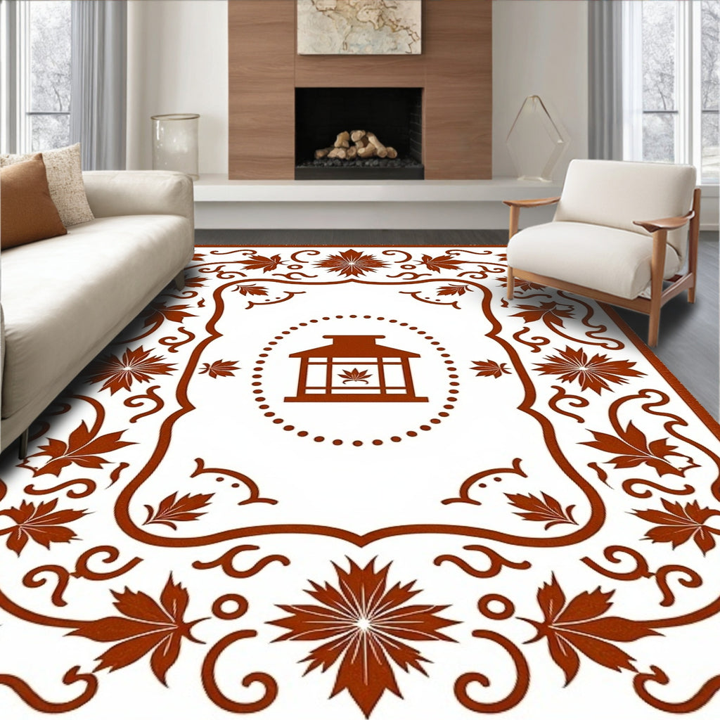 Brown Maple Leaf Lantern Frame Rug