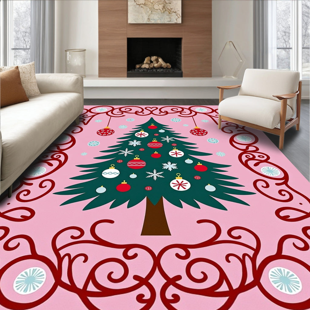 Festive Red Ornament Christmas Tree Wonder Rug