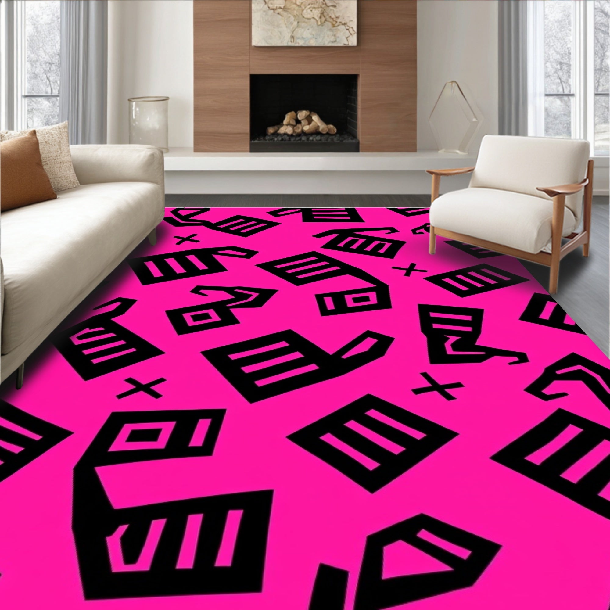 Bold Pink Abstract Shapes Rug