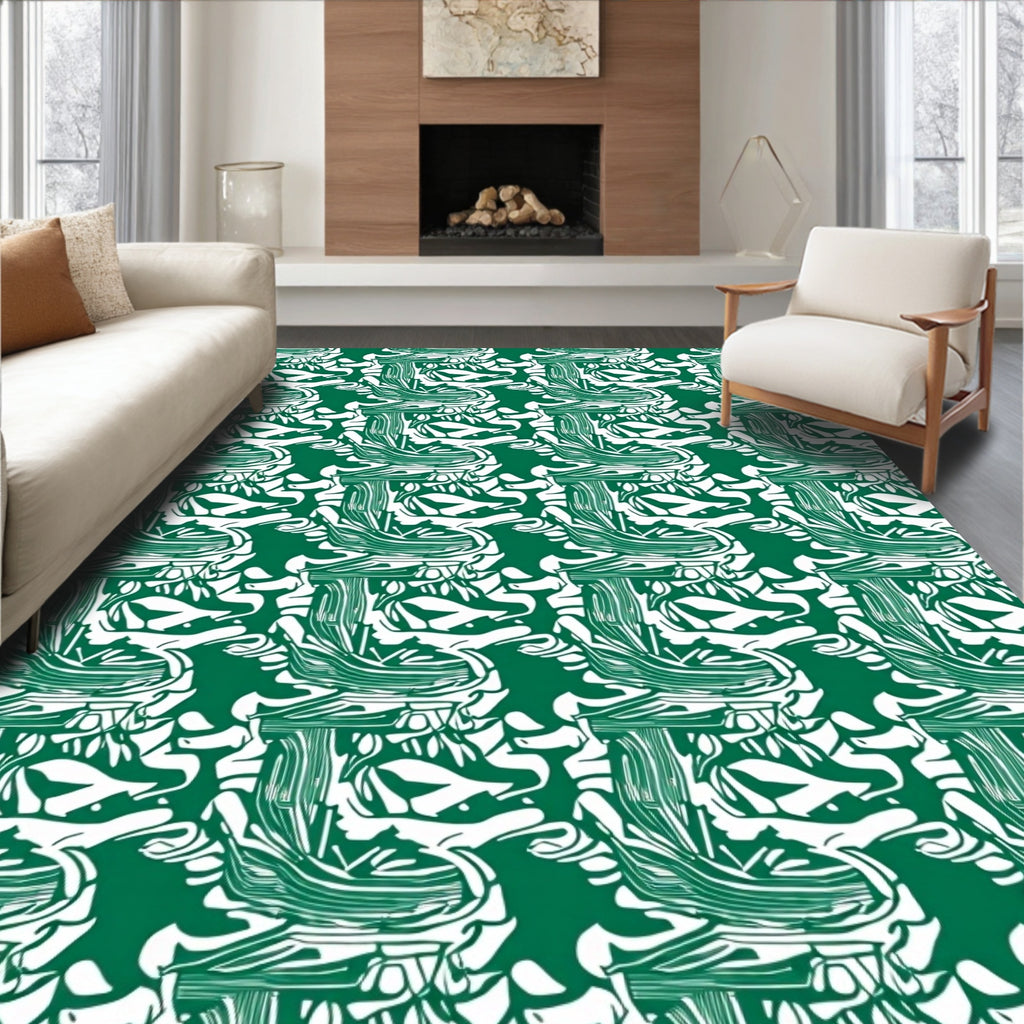 Emerald White Abstract Organic Flow Rug