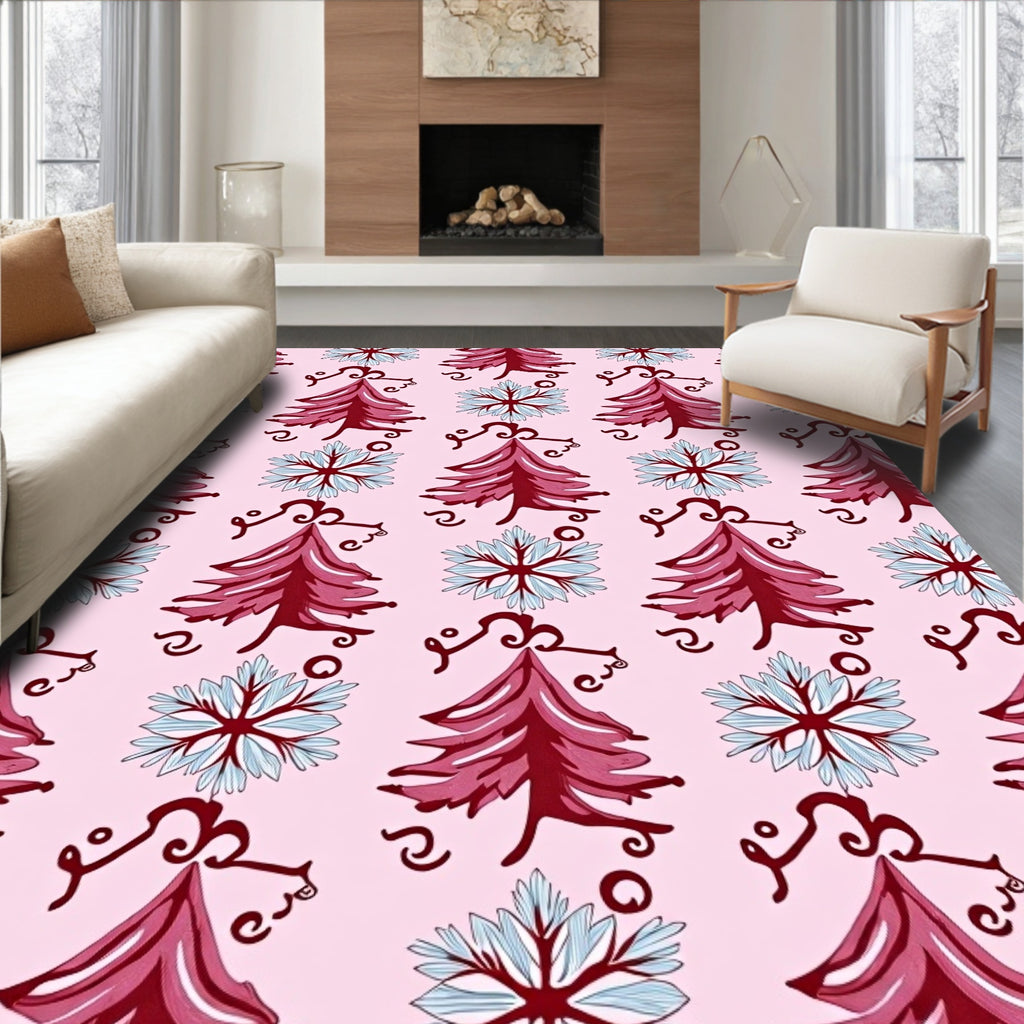 Crimson Fir Snow Flake Swirls Rug