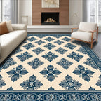 Navy Blue Floral Lattice Rug