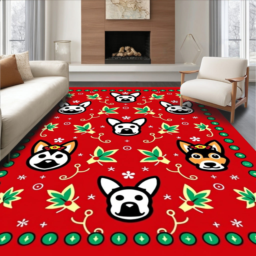 Festive Red Dog Christmas Holly Scatter Rug