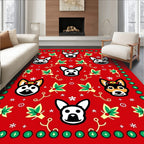 Festive Red Dog Christmas Holly Scatter Rug