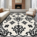 Ornate Black Cream Medallion Swirl Rug