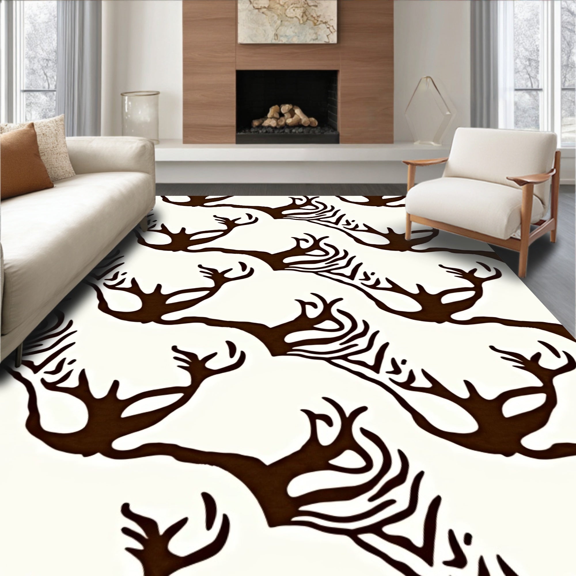 Dark Brown Antler Branch Serpentine Rug