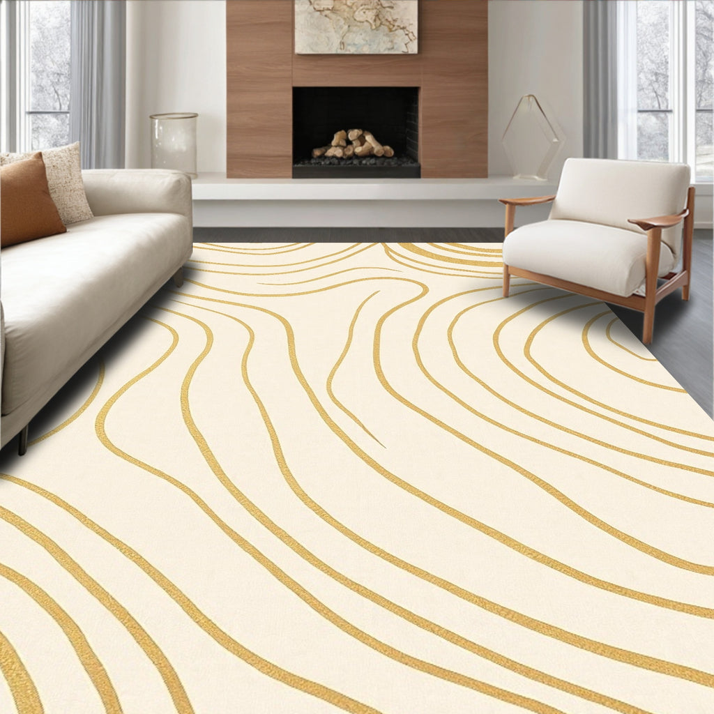 Cream Gold Wavy Lines Rug