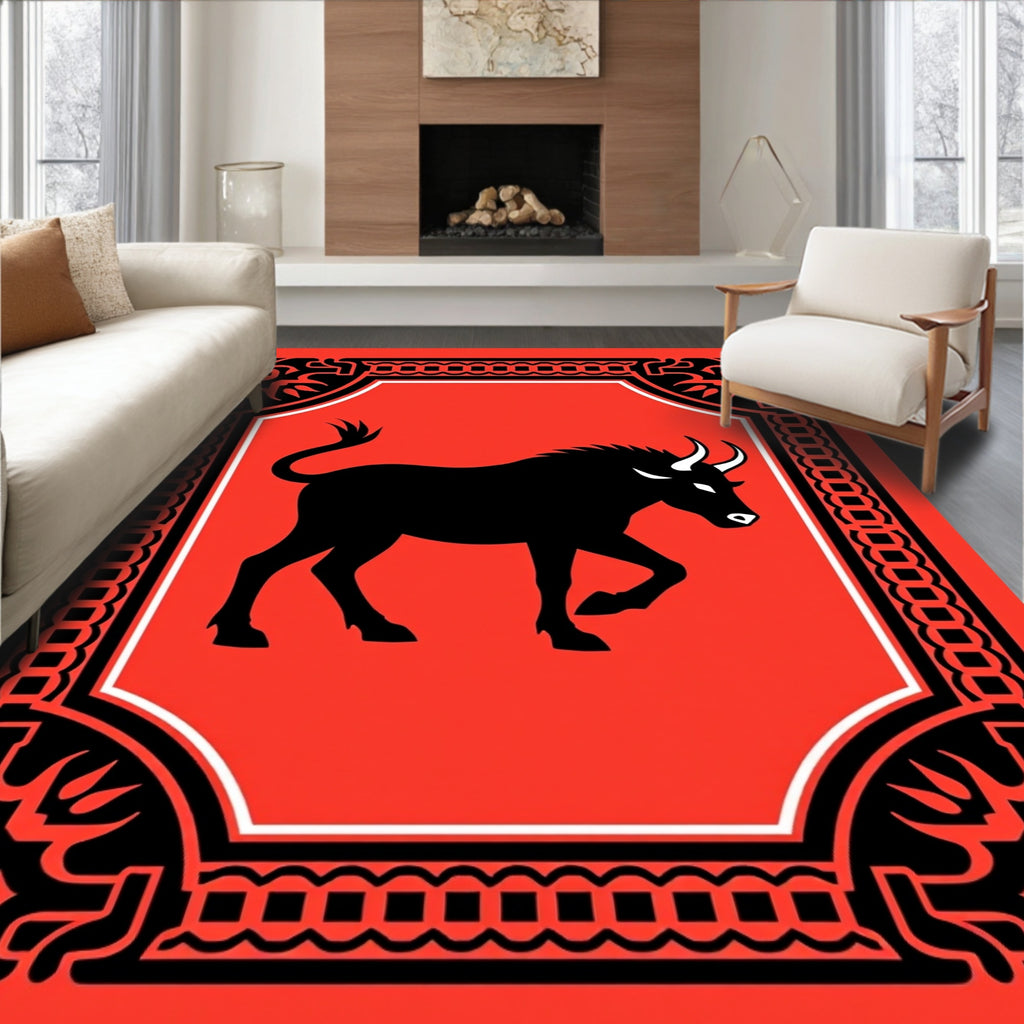 Bold Red Bull Emblem Rug