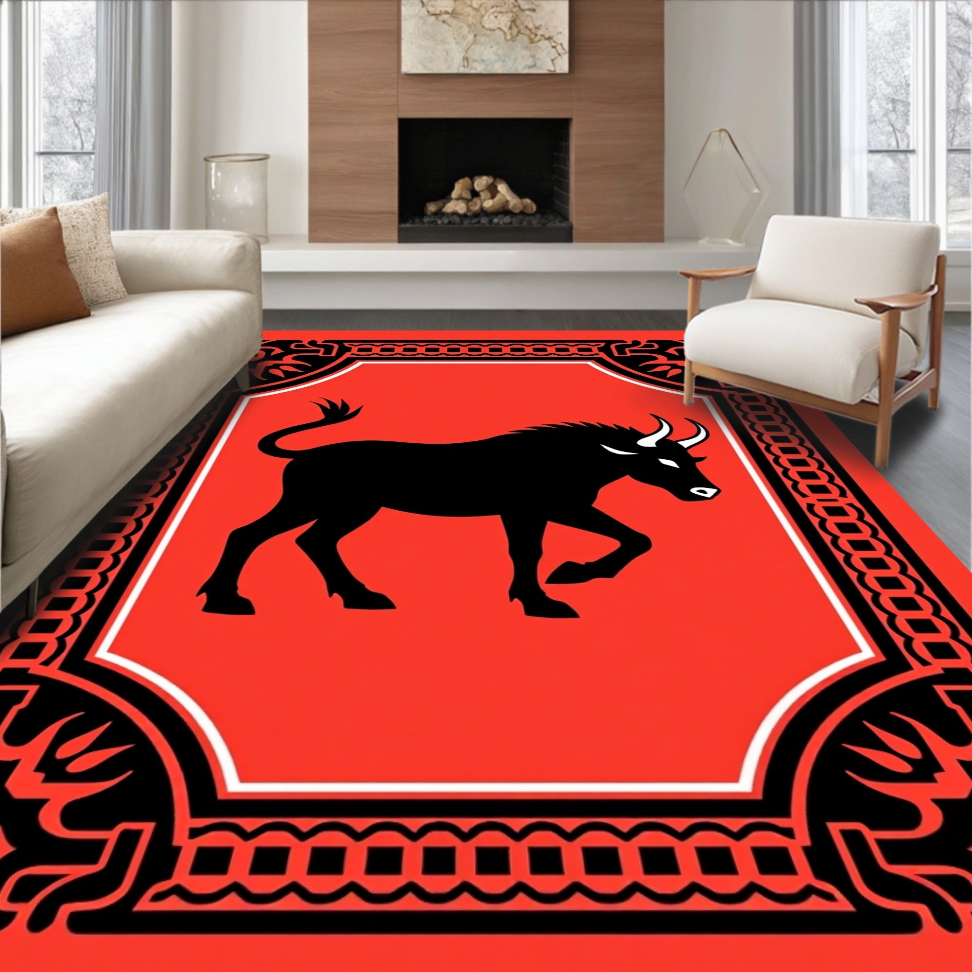 Bold Red Bull Emblem Rug