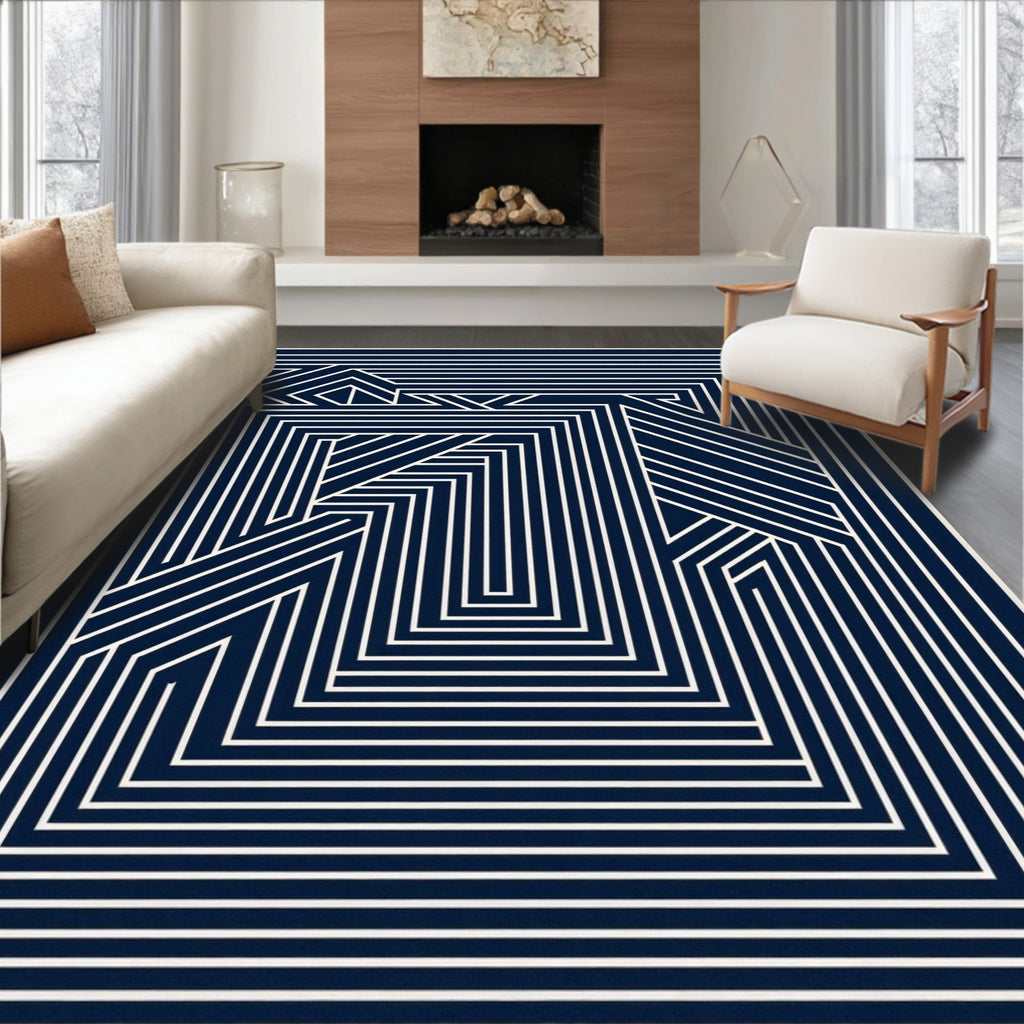 Indigo White Linear Pathway Rug