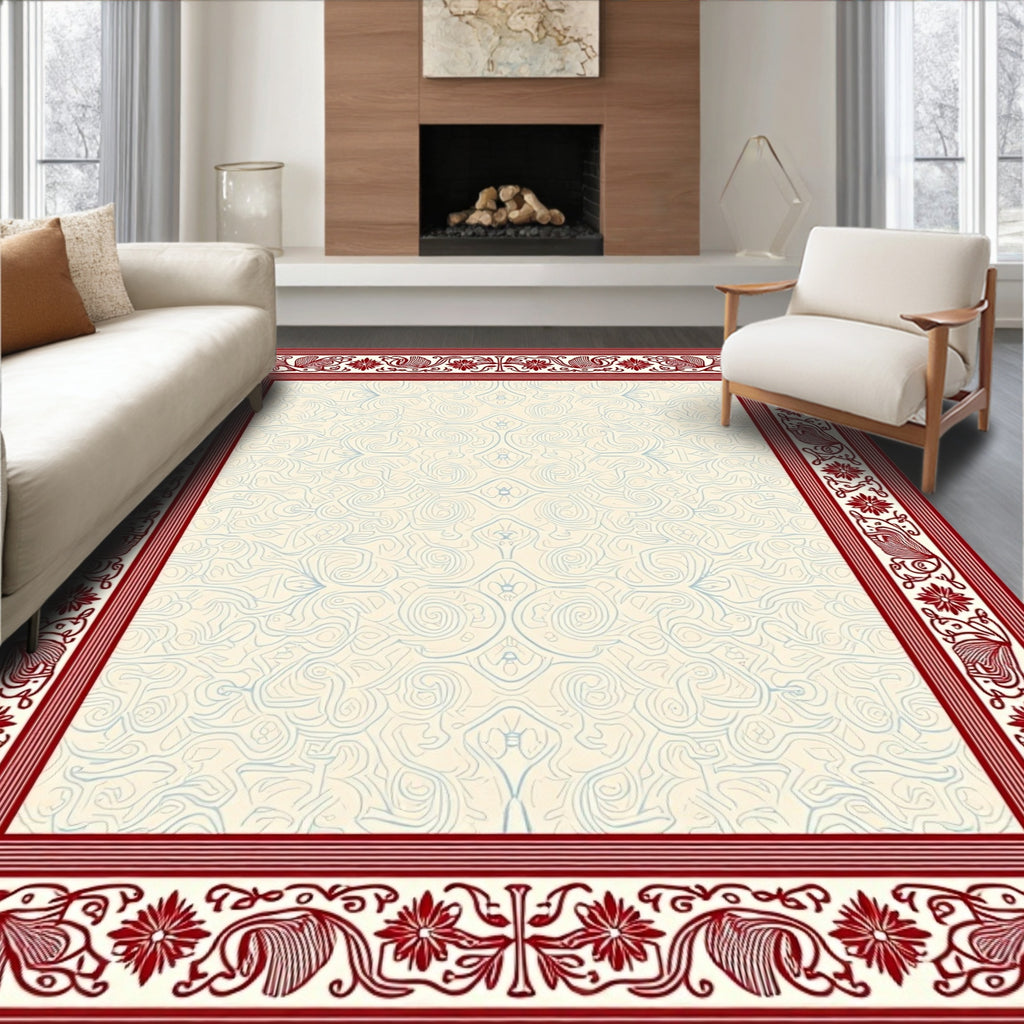 Crimson Floral Border Cream Interior Rug