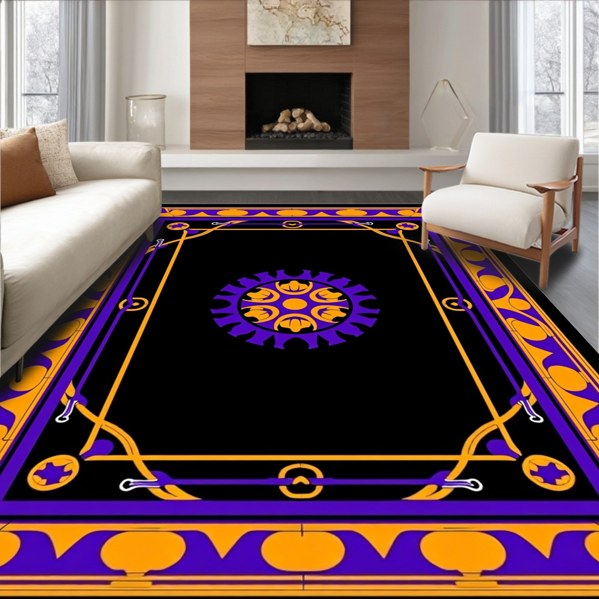 Ornate Purple Orange Geometric Mandala Rug