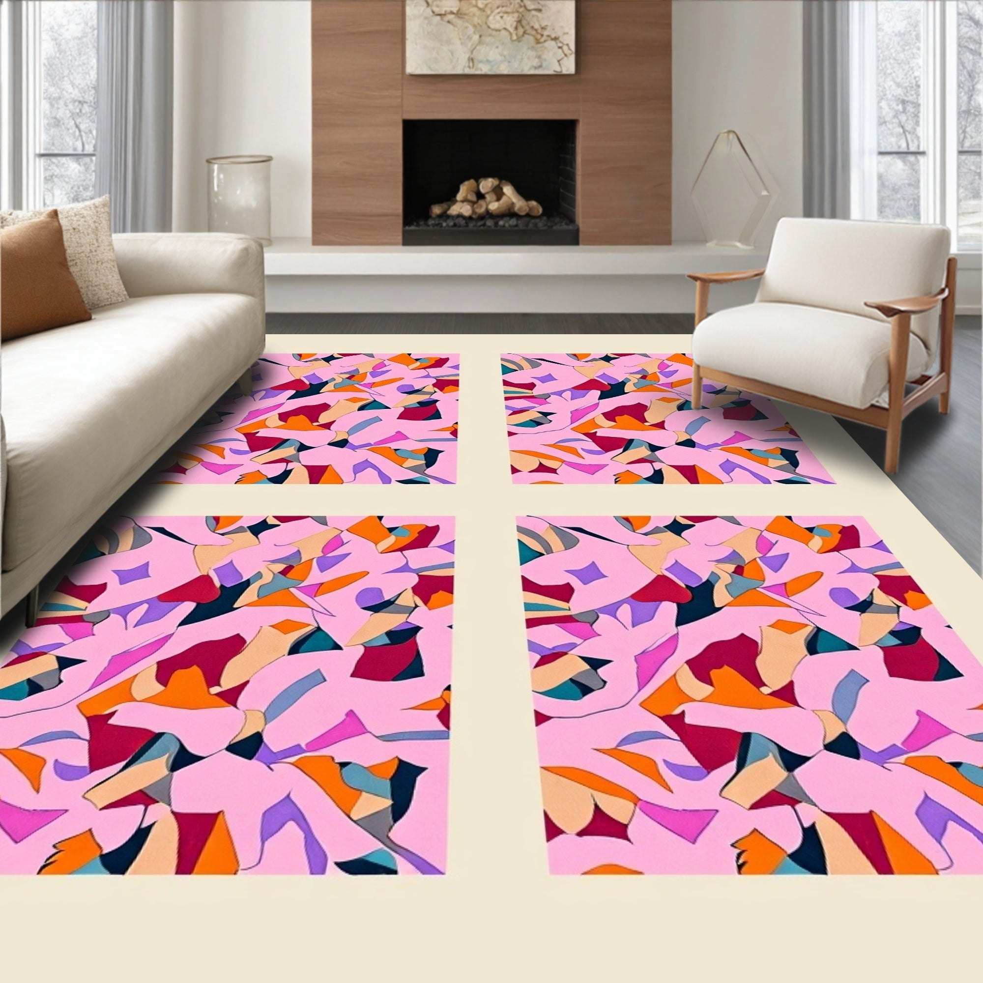 Abstract Pink Patchwork Shapes Rug