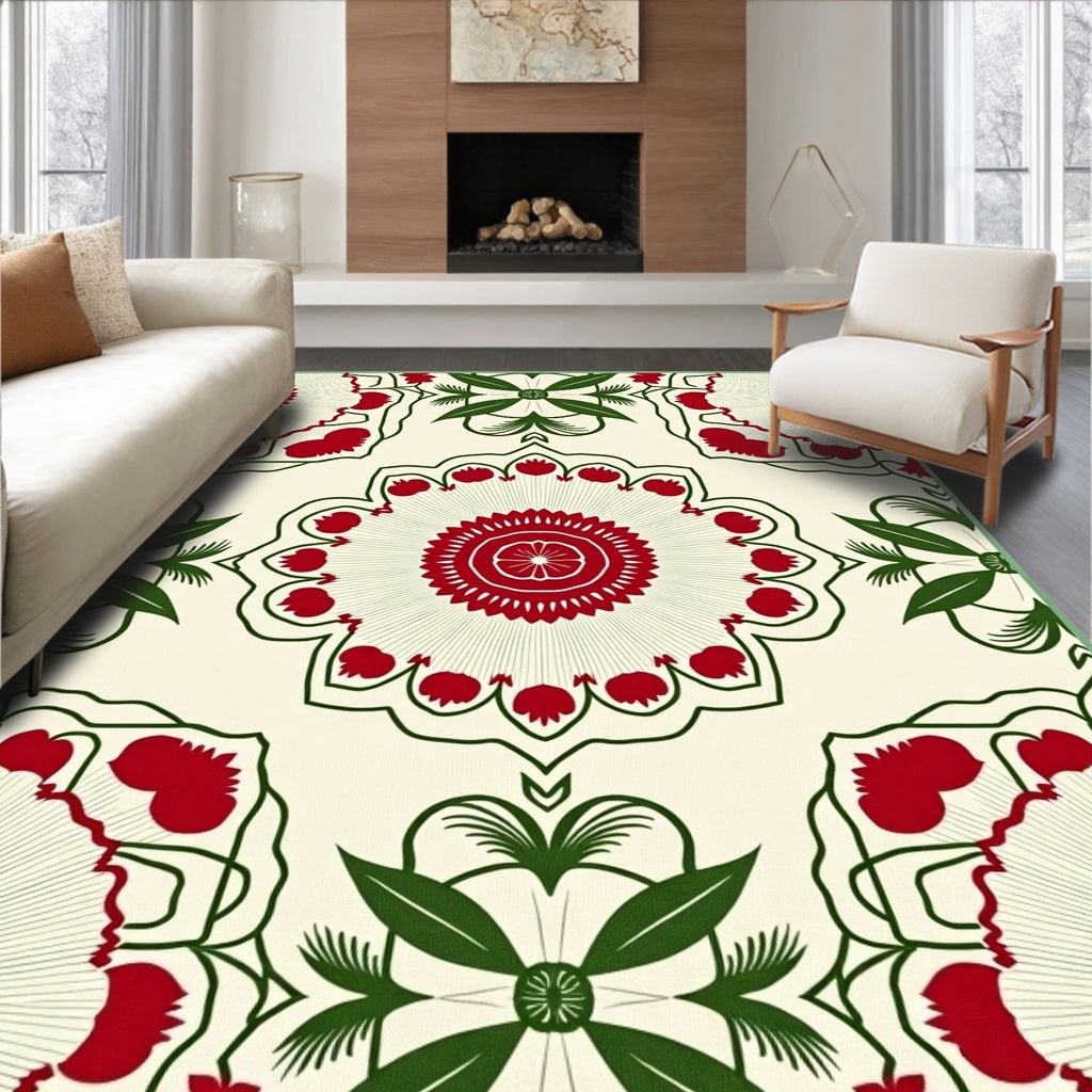Crimson and Green Floral Medallions Rug