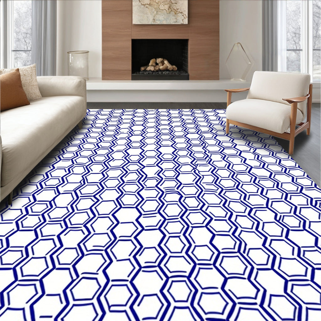 Deep Blue Hexagon Cluster Rug