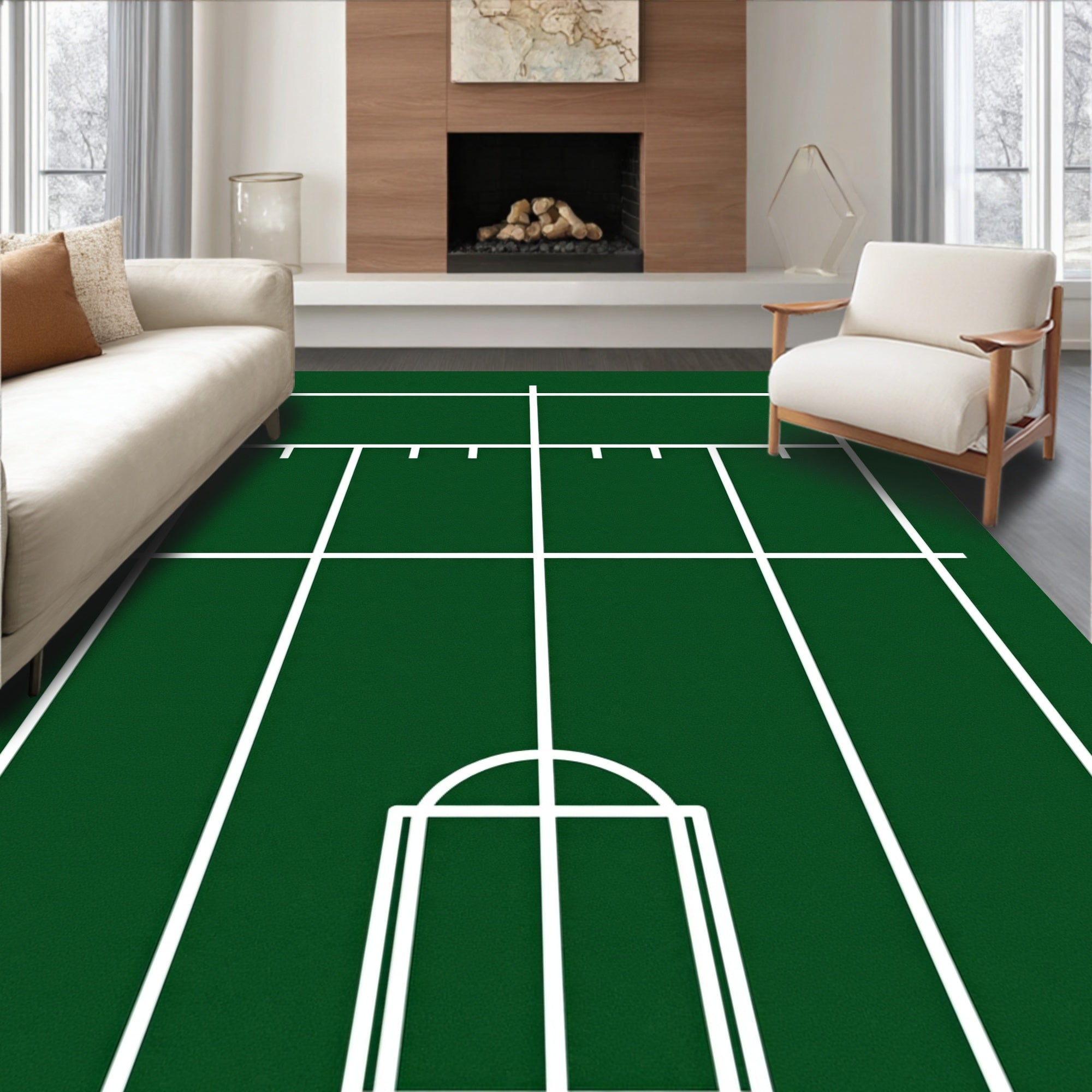 Deep Green Geometric Court Rug