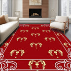 Crimson Golden Animal Heart Border Rug