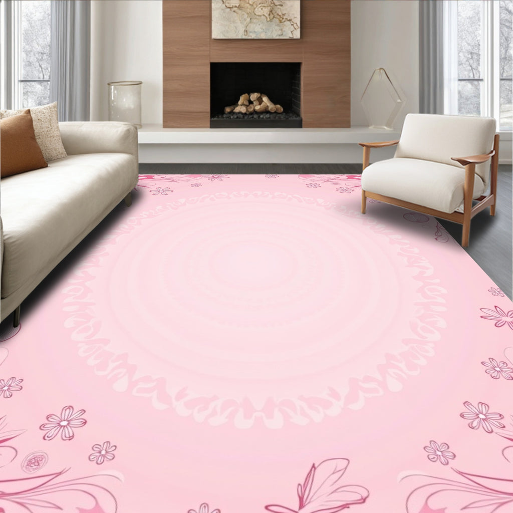 Whimsical Pink Floral Swirls Rug