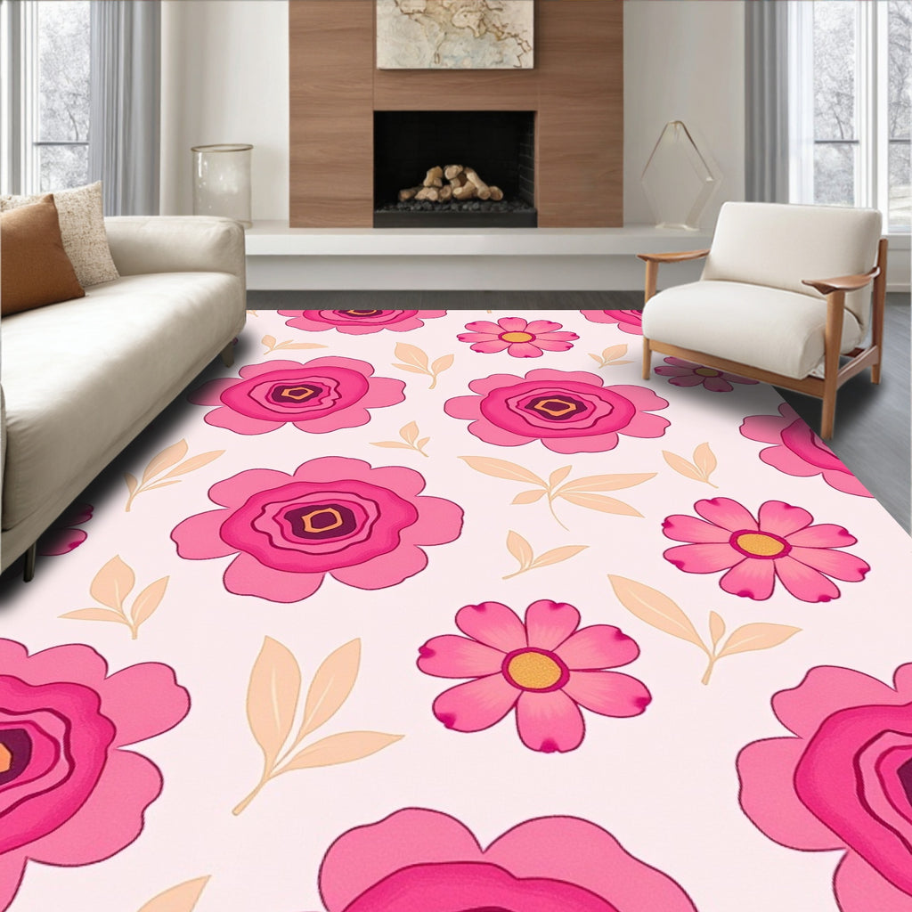 Pink Layered Floral Meadow Rug