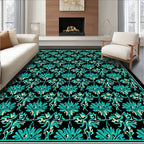 Teal Black Flourishing Vine Scrollwork Rug