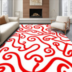 Crimson Swirls Curving Abstract Lines Rug