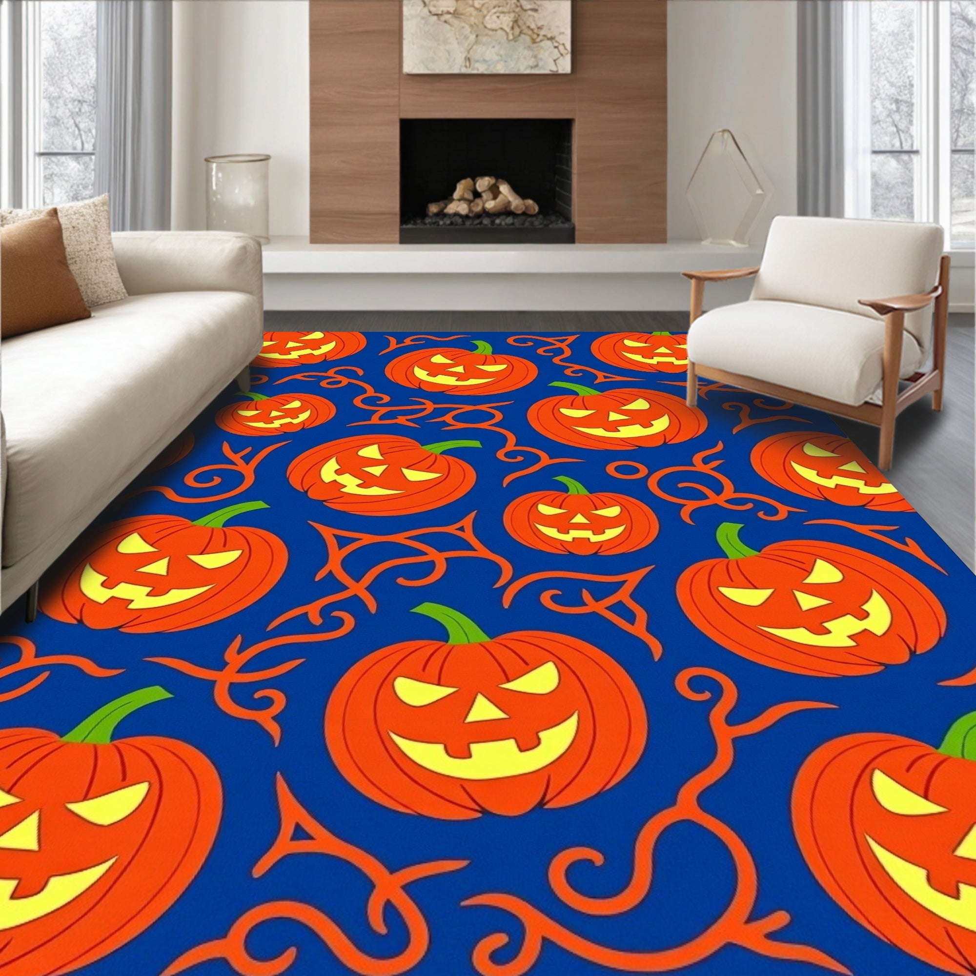 Orange Jack O Lantern Halloween Swirls Rug