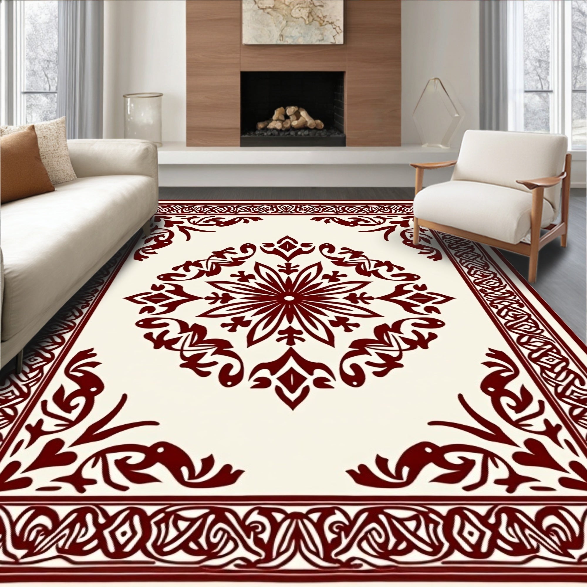 Crimson Medallion Ornamental Border Rug