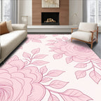 Pink Floral Line Art Branches Rug