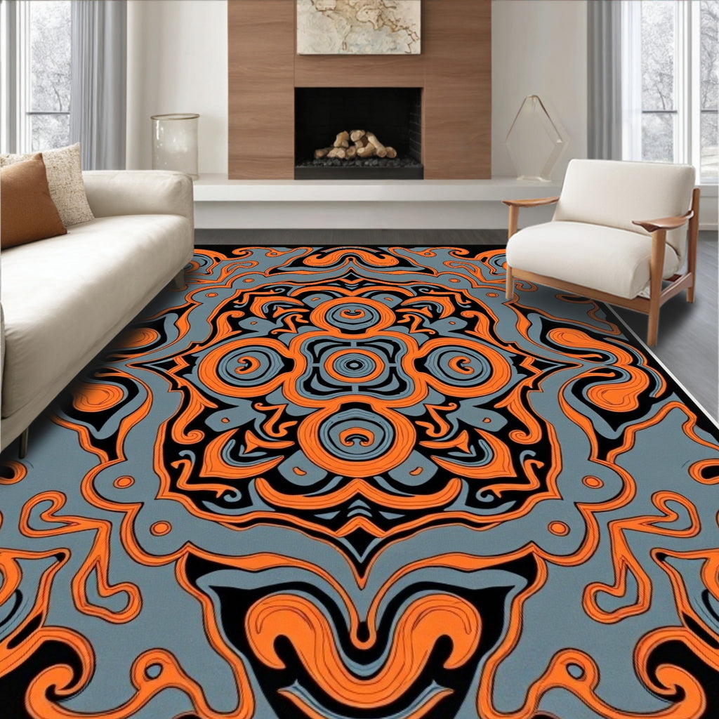 Bold Orange Swirl Mandala Rug