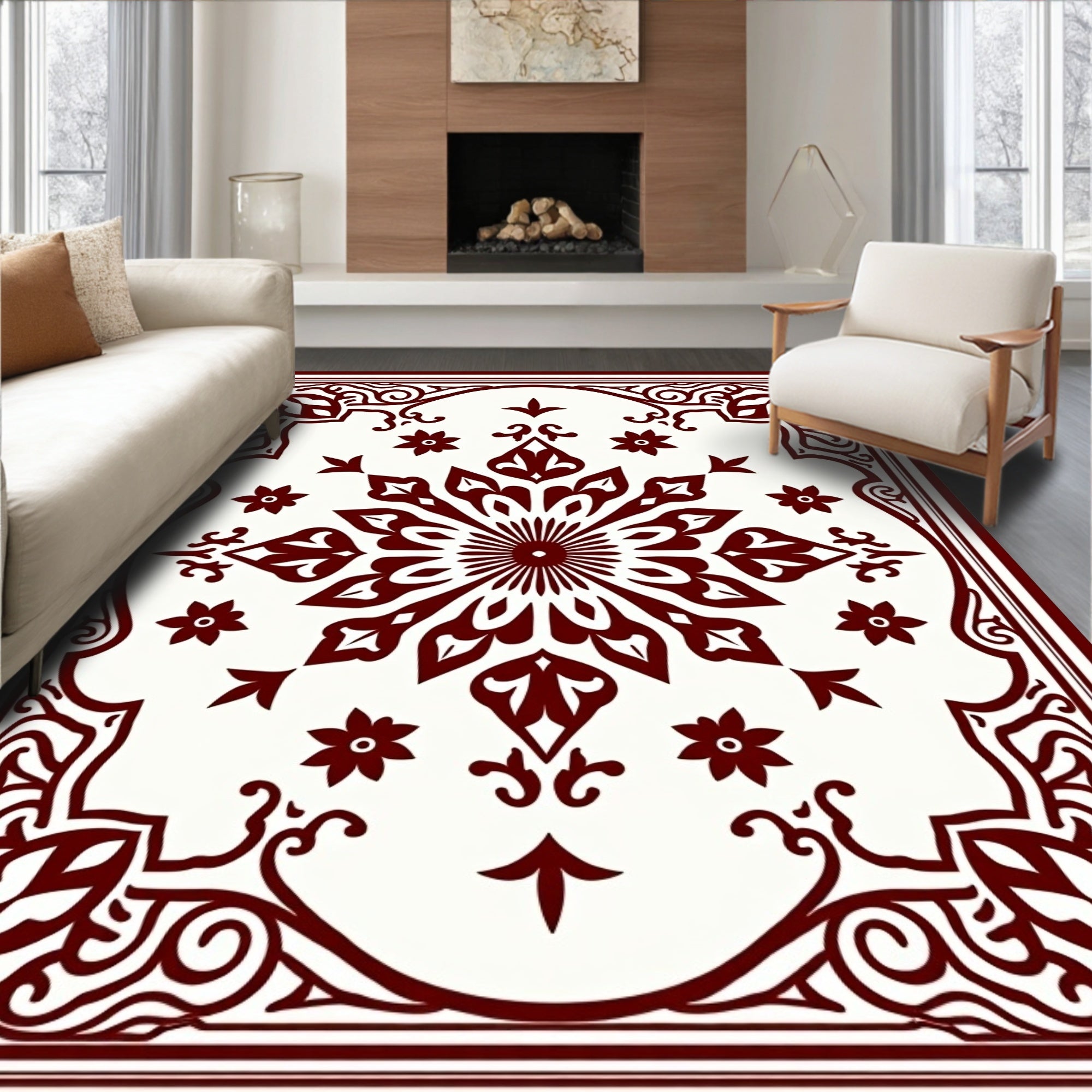 Rich Burgundy Floral Medallion Rug