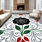 Bold Black Rose Garden Scroll Rug