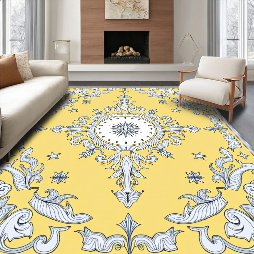 Gilded Yellow Ornate Medallion Rug