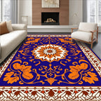 Vibrant Blue Orange Medallion Floral Rug