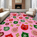 Whimsical Red Cat Holiday Ornaments Rug