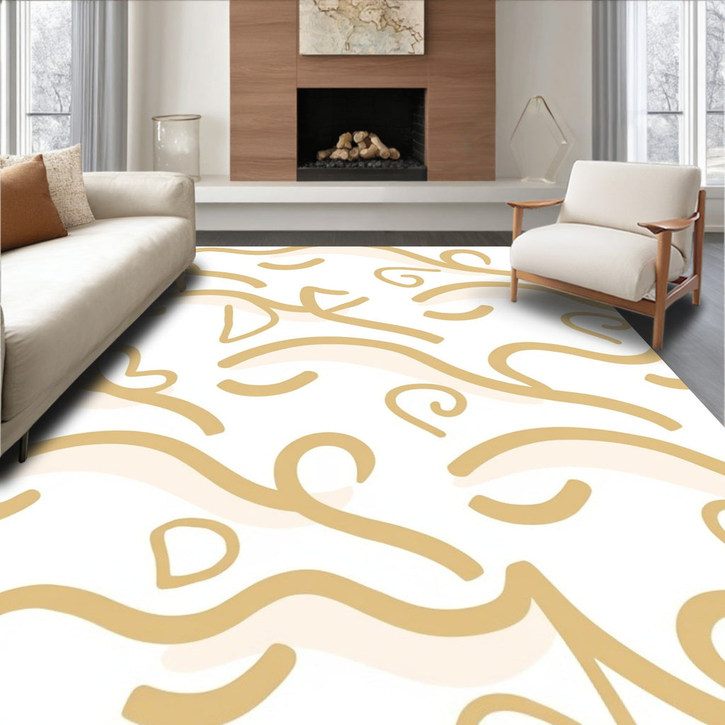 Golden Swirl Abstract Brushstrokes Rug