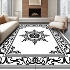 Black White Floral Star Medallion Frame Rug