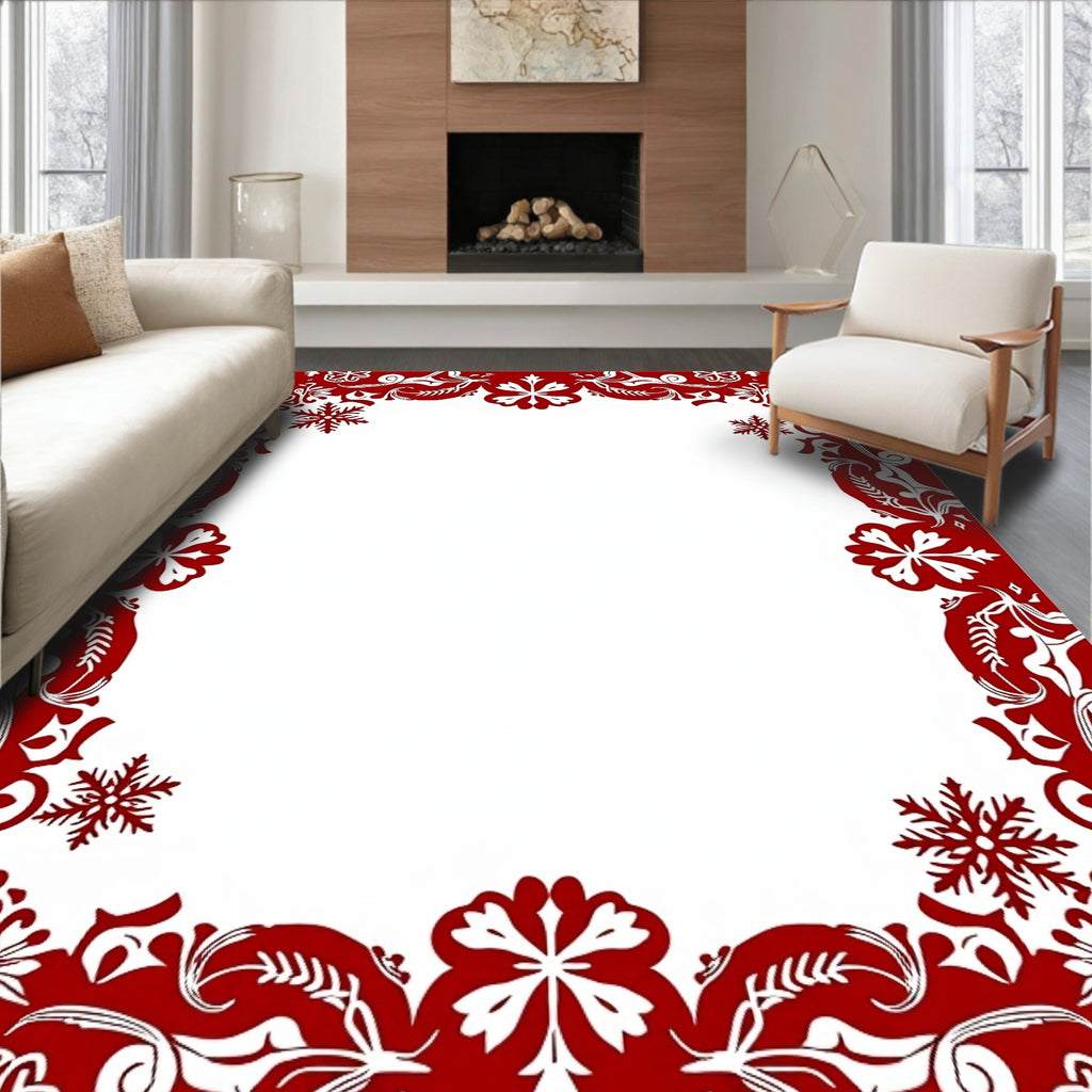 Crimson Snowflake Festive Border Rug